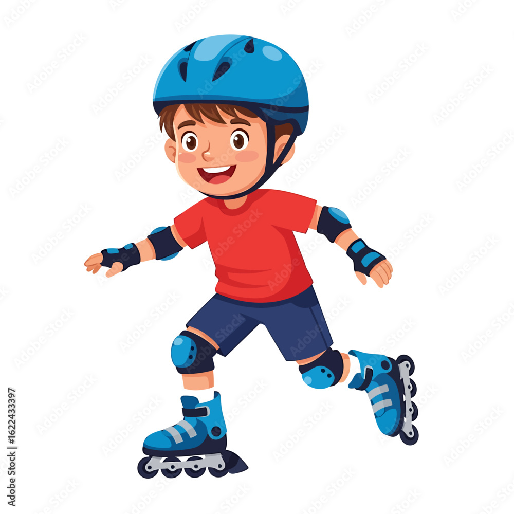 Obraz premium Happy boy rollerblading with helmet