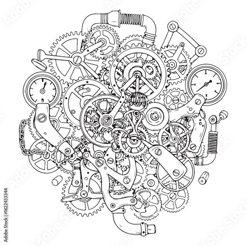 Vintage Mechanical Gear Vector Illustration, Ai generator