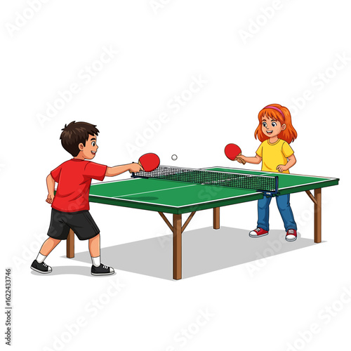 Children playing table tennis game