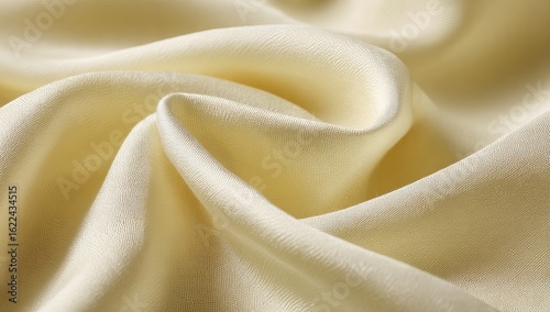 Close-up of white and light yellow tencel lyocell fabric with a smooth texture on a plain color background, professional product photography