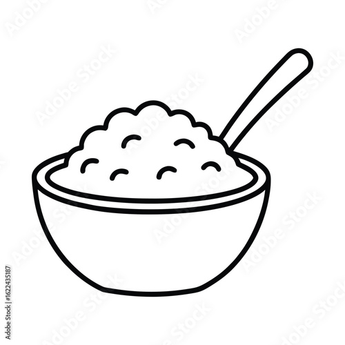 line icon of a mashed potato bowl with spoon
