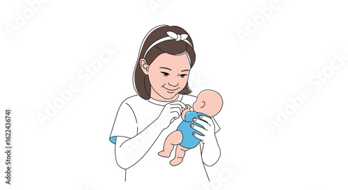 Young girl caring for baby doll demonstrating nurturing playtime and developing empathy skills through imaginative interaction