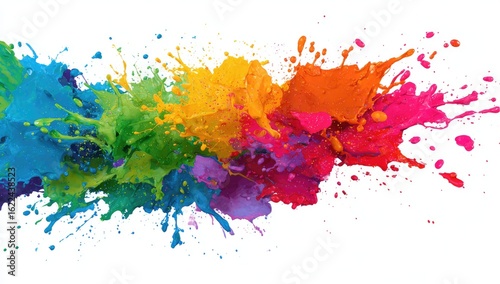 Abstract vibrant colorful paint splashes on white background