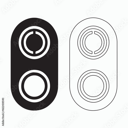 Simple Black and White Icon of Two doorbell with Circles and Horizontal Lines
