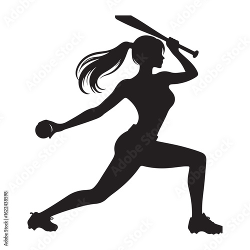 Baseball Player Hitting a Ball Vector Silhouette