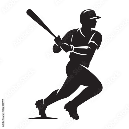 Baseball Player Hitting a Ball Vector Silhouette