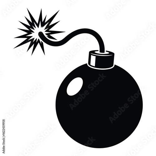 Vector art of black bomb with a fuse and explosion isolated on white background