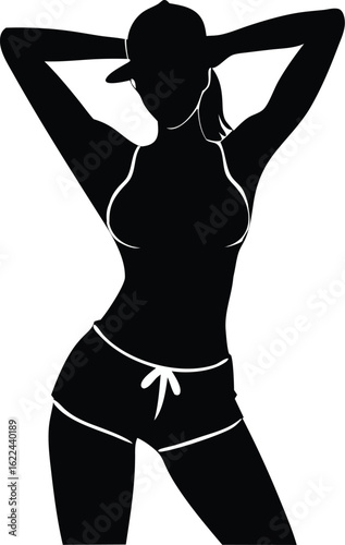 a woman in shorts and a cap silhouette vector
