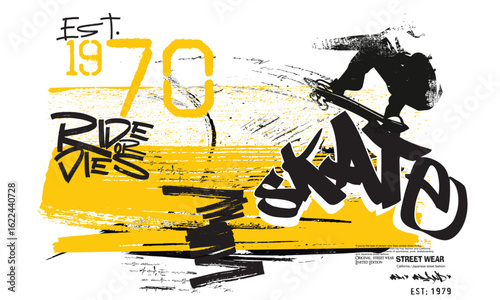 Vector Skate on a grunge background. Abstract art grunge background, Retro poster in grunge style with typographic signs. vector grunge background. eps8