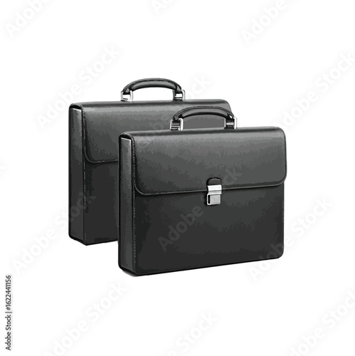 Pair of Classic Black Leather Briefcases Isolated on White Background for Business Professionals and Corporate Use