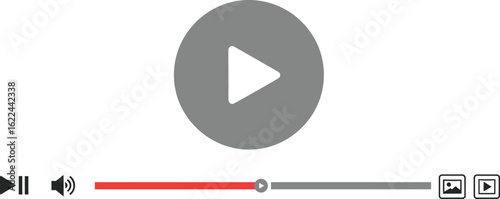 Gray oval play button with progress bar and control icons silhouette