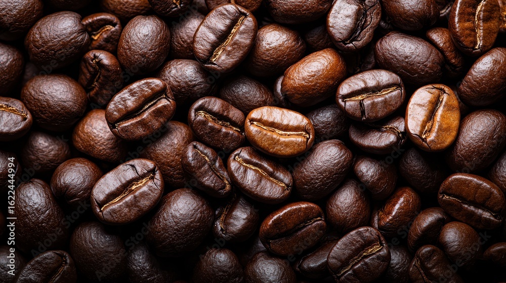 Obraz premium Close-up of rich, roasted coffee beans