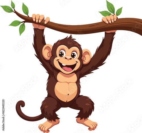 A fun cartoon animal illustration shows a cute baby lion character in a jungle with a tree and a banana