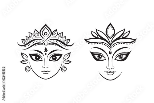 Maa Durga Face silhouette  vector  bundle 