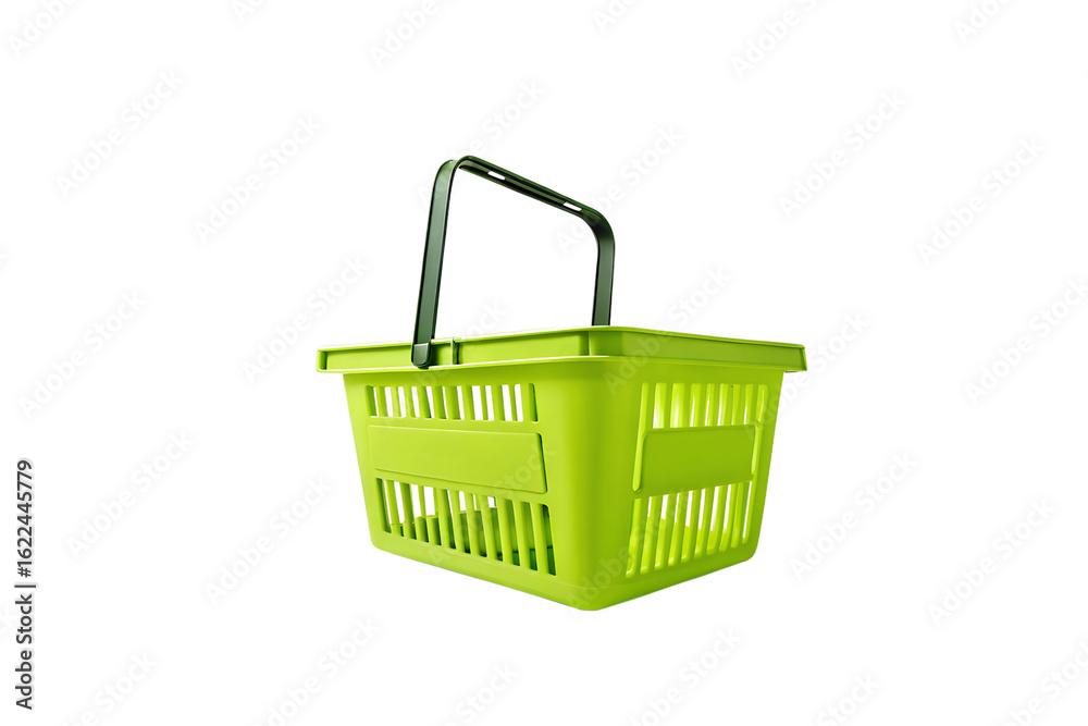 Fototapeta premium Bright Green Plastic Shopping Basket; Modern, Clean Design; Isolated on Black Background. on transparent background