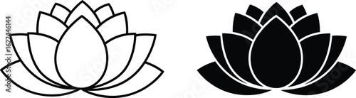 Two lotus flowers one outline one black silhouette