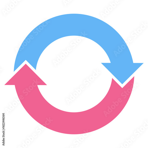 2つの矢印が循環するシンプルな回転矢印3（サイクル矢印）　ループ　カラー　単体