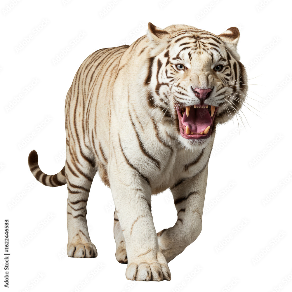 Obraz premium Angry white tiger On Transparent Background PNG Generative AI