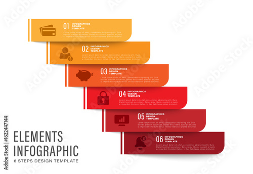 Staircase infographic with 6 steps or steps. Business and marketing infographic layout.
