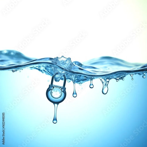 The waterproof lock is seen partially submerged in clear water. Water is splashing around the lock. The lock