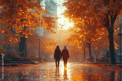 Wallpaper Mural Man walking down fall street. Torontodigital.ca