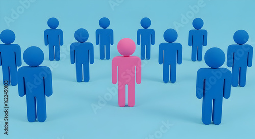 Wallpaper Mural Blue and pink leadership figure standing among blue team figures symbolizing leadership and team dynamics Torontodigital.ca