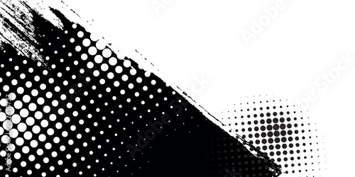 Grunge Halftone Dotted Texture In Black And White With Brush Stroke Elements, Perfect For Abstract Art, Retro Comics, Graphic Design, And Creative Background Projects.