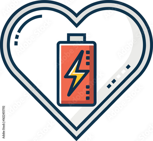 Energy of Life: A vibrant illustration of a battery enveloped by a heart, representing the essence of vitality, energy, and well-being.