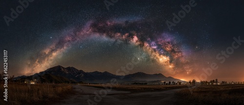Majestic Milky Way Arching Over Mountain Range at Night