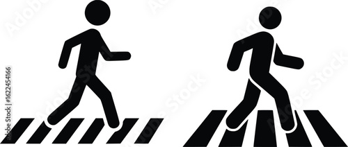 Pedestrian Crossing Icon Vector - Walkway Safety Symbol Illustration