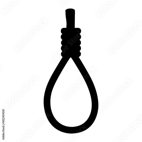Silhouette illustration of a hangman's noose against a white background and stark.
