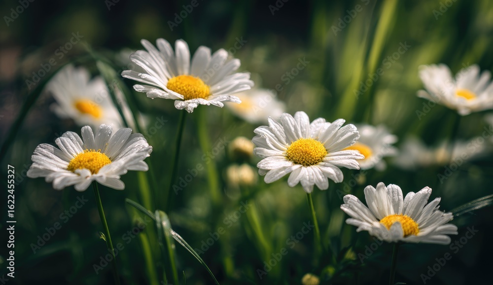 Fototapeta premium Delicate white daisies in a grassy field
