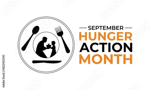 Hunger Action Month. Unite to End Hunger and Feed Hope This September. Holiday concept. Creating for web banner, cards, prints, social media, poster, flyer and background design template.