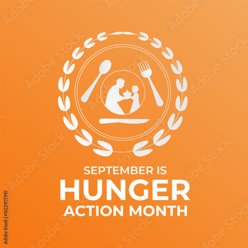 Hunger Action Month. Unite to End Hunger and Feed Hope This September. Holiday concept. Creating for web banner, cards, prints, social media, poster, flyer and background design template.