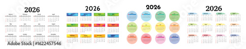 Set of calendars for 2026 isolated on a white background