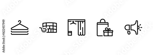 Line Art Icons for Retail Shopping and Clothing Store Promotion