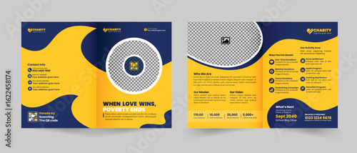 Clean, modern bi-fold brochure template suitable for charity, NGO, or non-profit campaigns. Fully editable and ideal for fundraising and awareness campaigns.