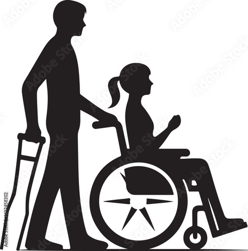Caring for a Person with a Disability Vector Silhouette
