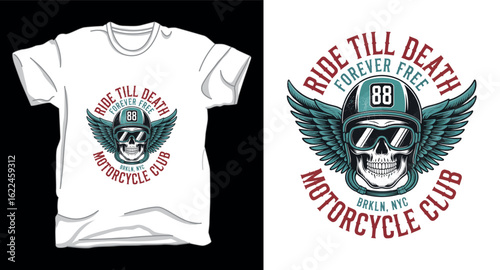 Ride till death skull motorbike graphic vector art t-shirt design print