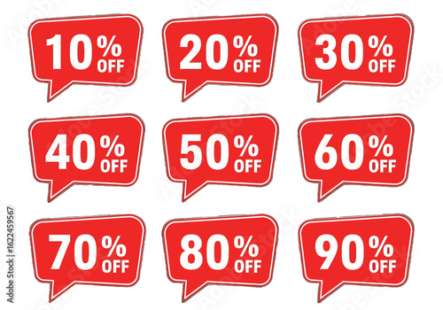 adobe illustrator artwork with transparent background set of discount and sale labels in a modern, angular speech bubble style with a wide range of percentage offers. Ideal for retail and online store