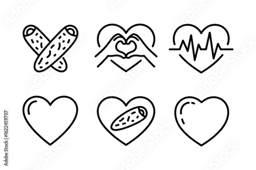 Heart symbols with medical and love themes hands heartbeat