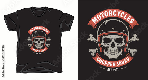 Skull motorbike graphic vector art t-shirt design print