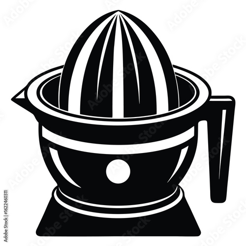 Black and White Illustration of a Manual Citrus Juicer with Handle and Spout