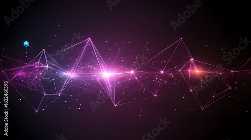 Abstract Pink Purple Glowing Network Connection Lines Dots