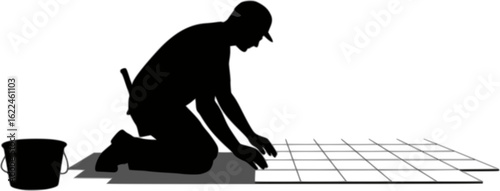 vector silhouette tiler laying tiles on the floor .Generative AI
