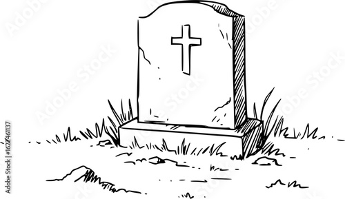 vector drawing sketch of grave on white background .Generative AI
