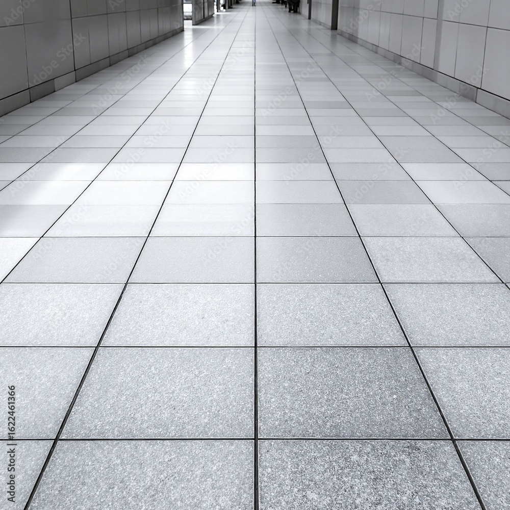 Fototapeta premium A picturesque long walkway adorned with a variety of colorful tiles, leading through a lush garden, surrounded by vibrant flowers and greenery.