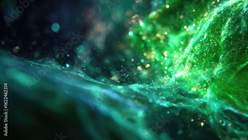 Abstract vibrant green and teal liquid, dynamic flowing forms