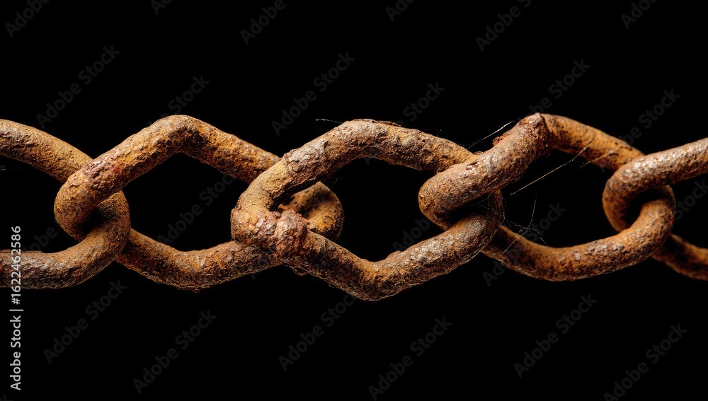 Fototapeta premium Close-up of a rusty chain against black background