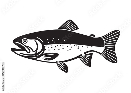 Salmon Silhouette with Fins and Scales Vector Illustration.
